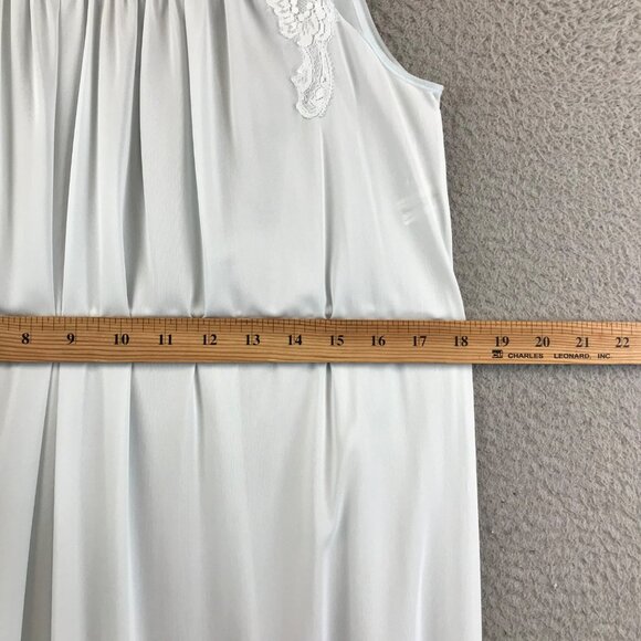 Vintage Shadowline Bridgerton Nightgown Boudoir PJs size 10 petite Blue 70s Lace - Picture 11 of 14